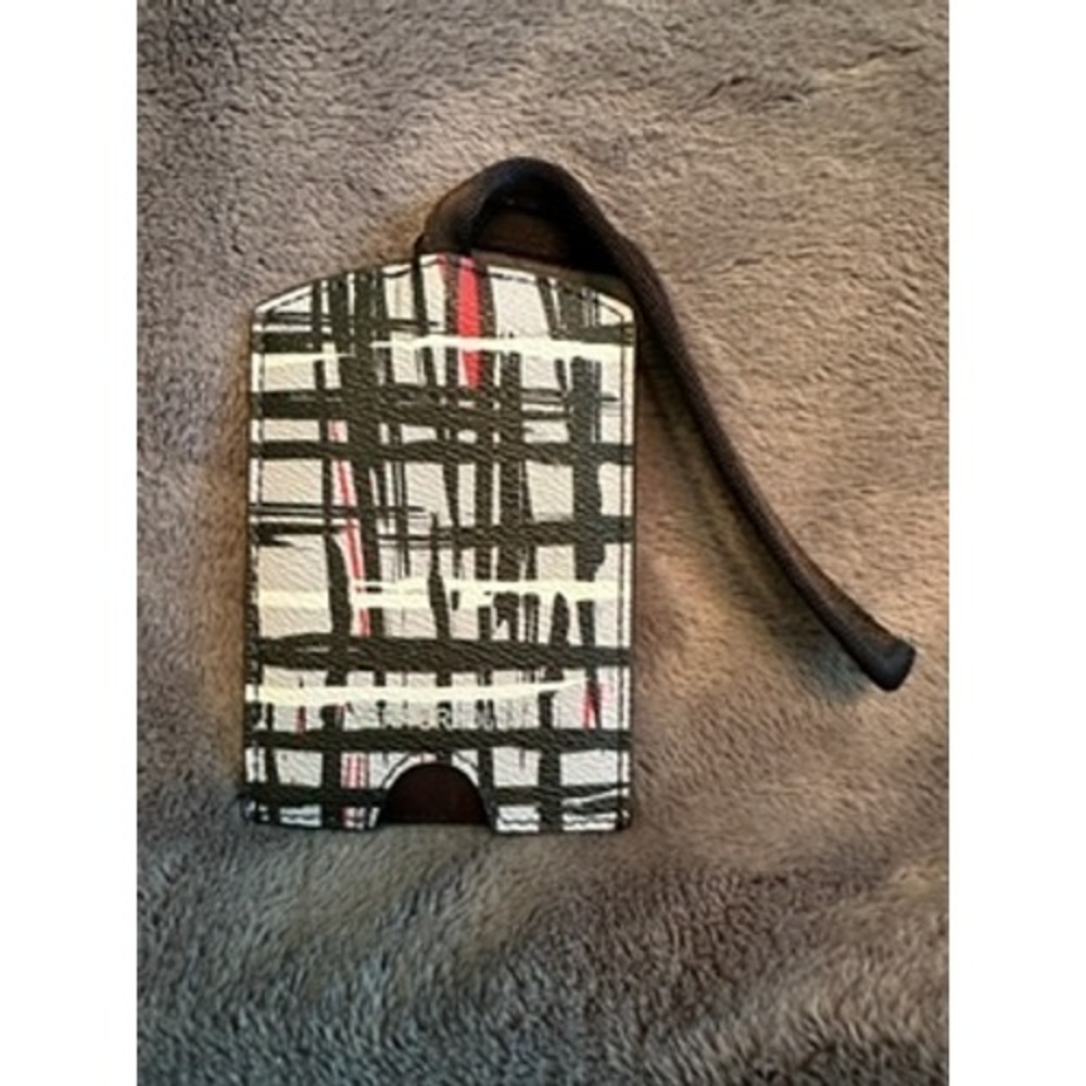 Vera Bradley ID Luggage Tag‎ Black White Art Plaid Faux Leather NWT Travel